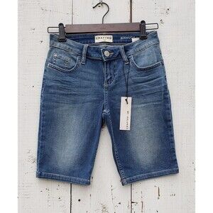 Crafted Teen Girls Sz 0 Bermuda Denim Shorts with Stretch Marble Wash NEW